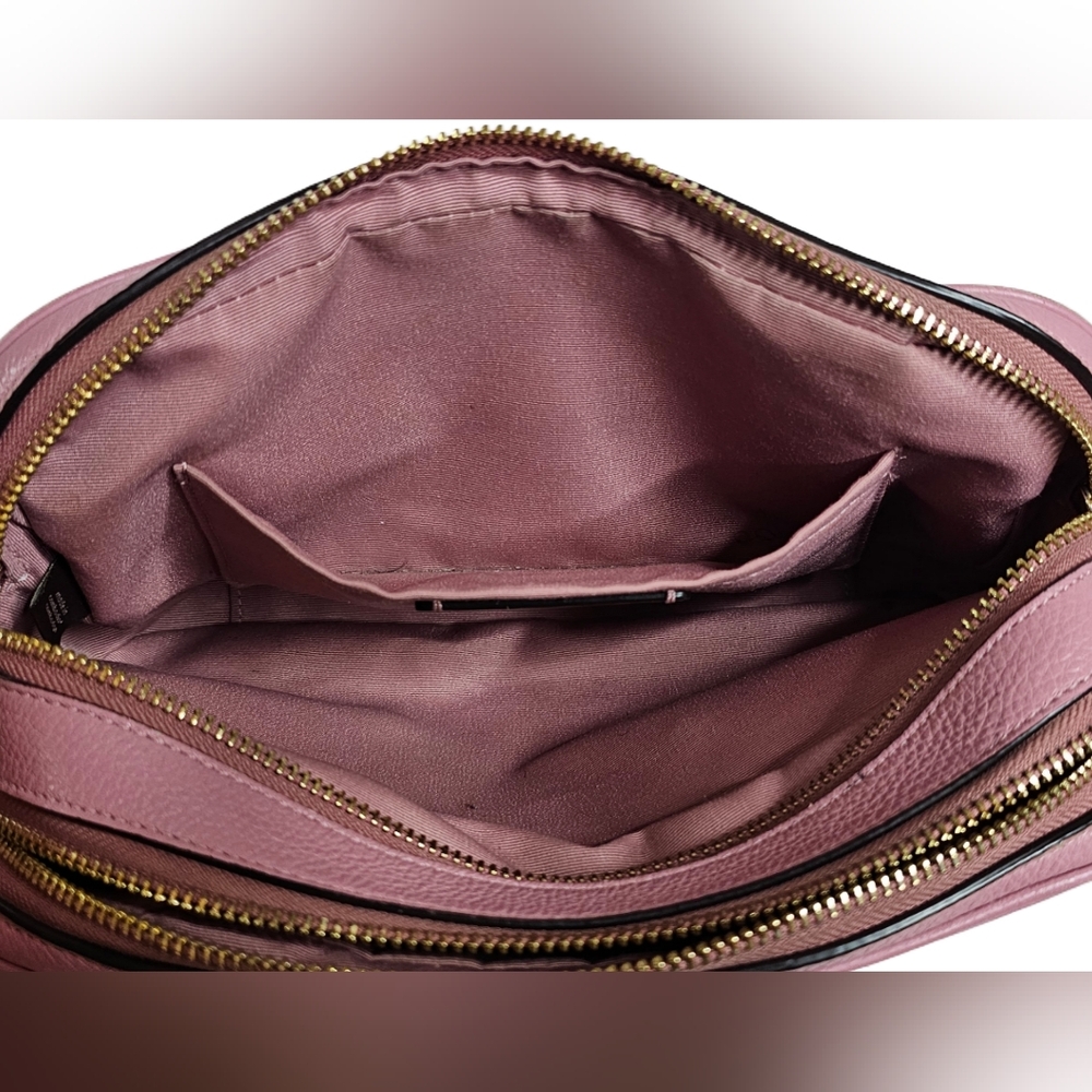Coach Jes Crossbody Camera Shoulder Bag Double-Zip Pink Metallic Pebbled Leather - Picture 13 of 16